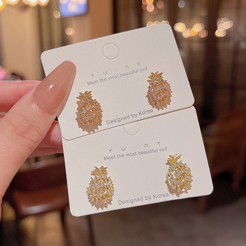 925jarum Perak Jarum Zirkon Halus Nanas Anting Wanita Fashion Ear Studs
