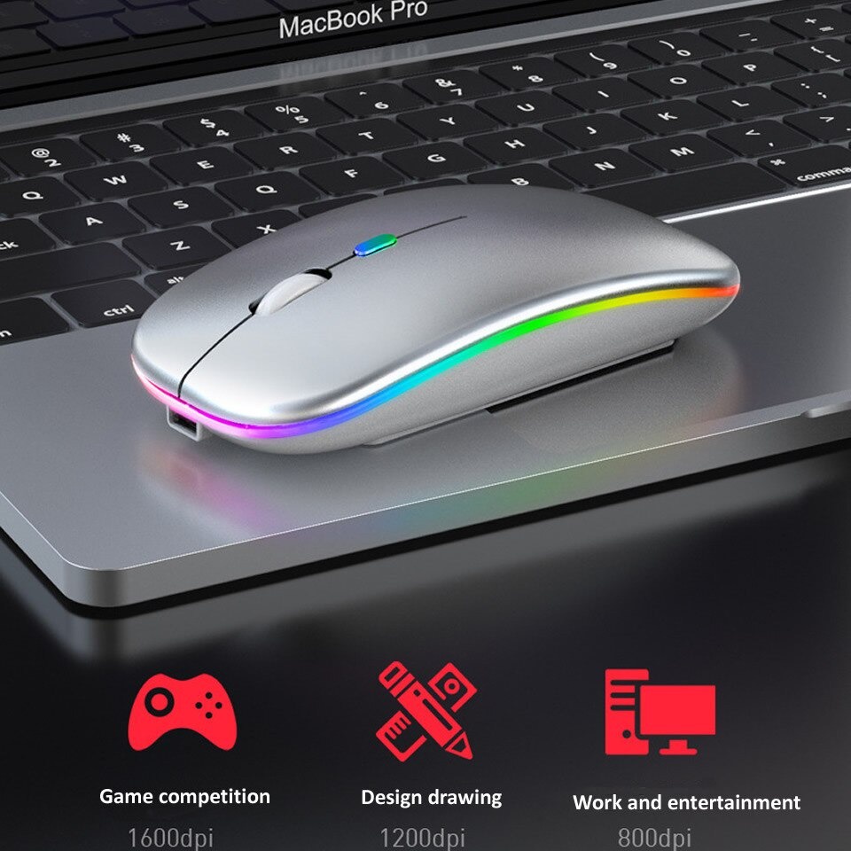 Mouse Wireless RGB Lights Optical USB Mouse Bluetooth Rechargeable Slim Design Silent Click RGB LED Mouse