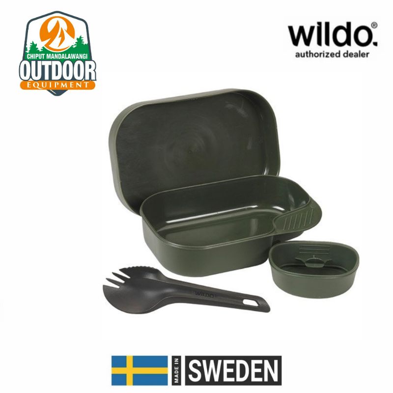 WILDO CAMP-A-BOX LIGHT Tempat Makan Set Gelas Sendok - Olive
