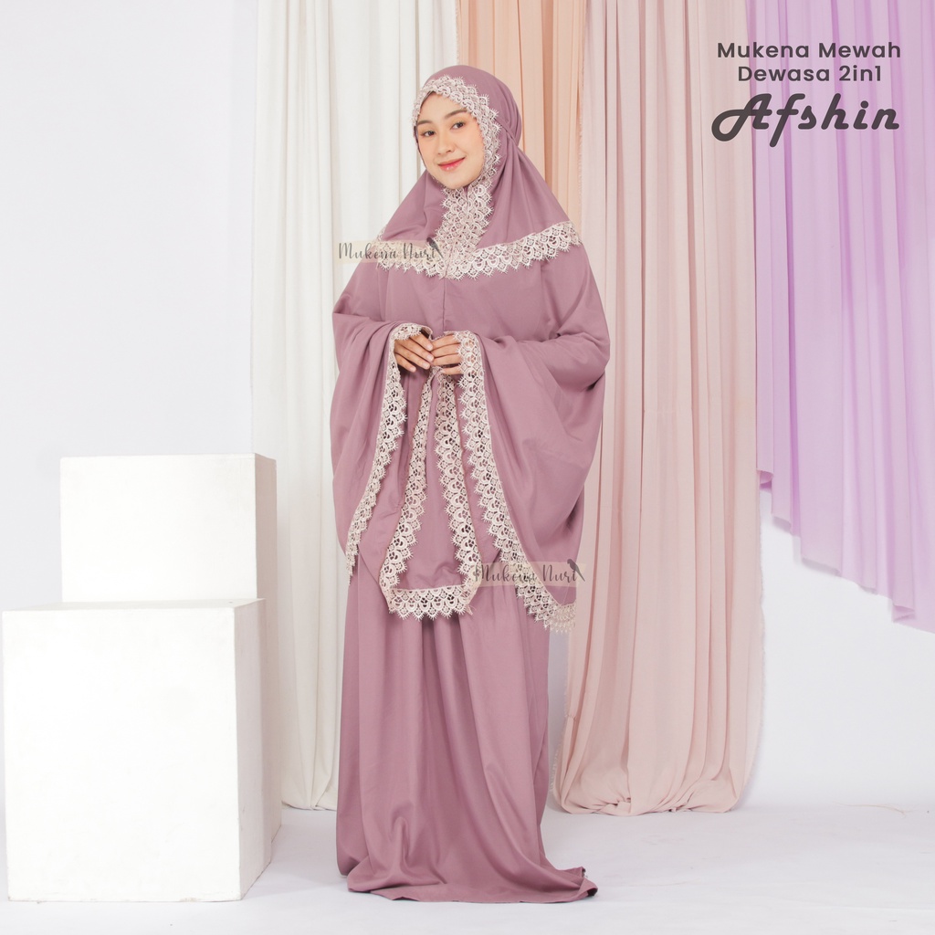 Mukena Dewasa Katun Afshin 2in1 Renda mewah Katun Mikro Premium