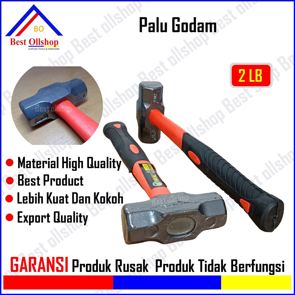 Palu Besi Kepala Batu Bogem Godam Bodem Gagang Fiber 2 Lb Murah