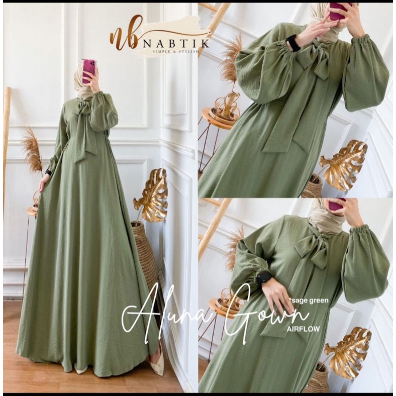 RESTOK ALUNA WARNA BARU GAMIS MUSLIMAH [ NEW ]ALUNA GOWN DRESS MAXY ORI BY NABTIK BAHAN AIRFLOW CRIN