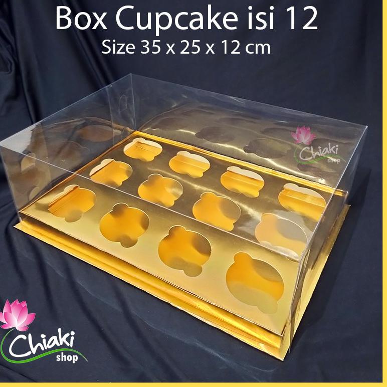 

ㅹ Box Cupcake isi 12 GOLD 35x25x12 cm Kotak Mika Donat Dus Kue Kardus Emas Muffin Cake Pudding Karton ㅒ