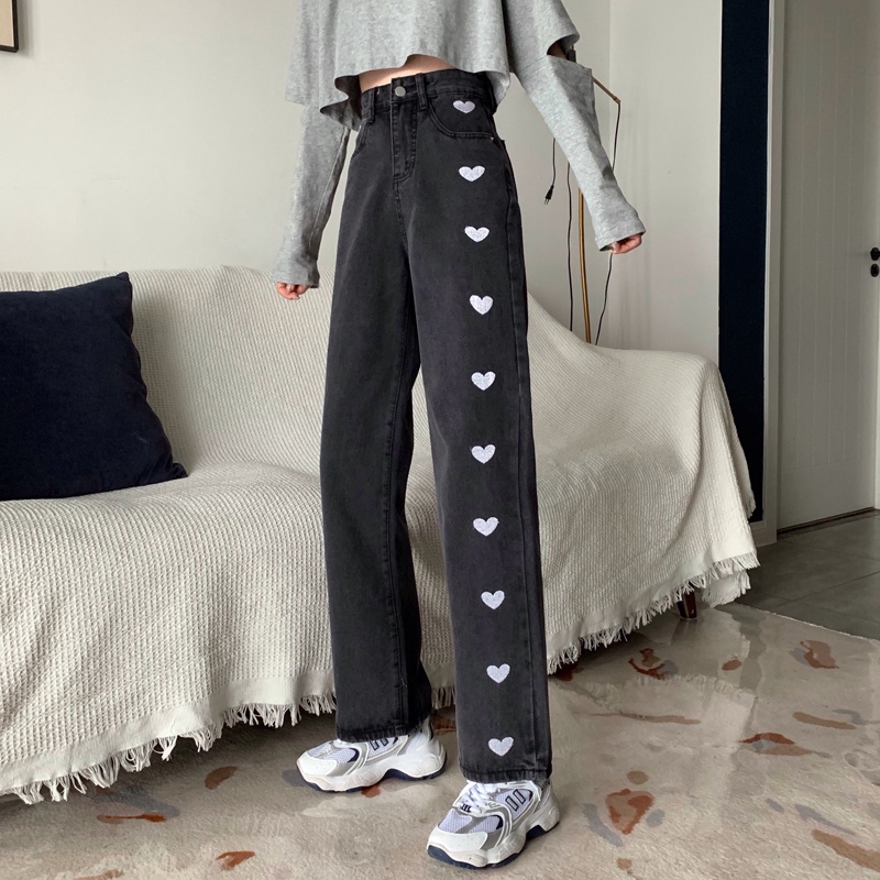 Celana Sulaman Jeans Highwaist Loose Jeans Wanita
