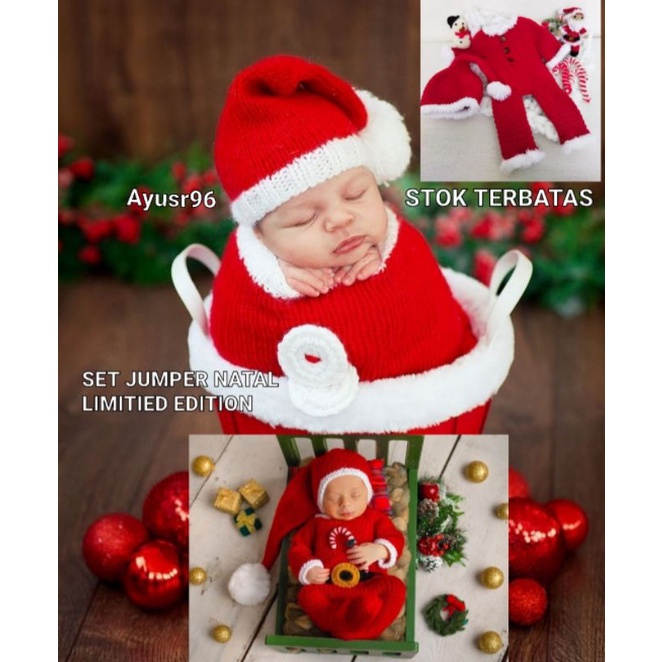 Jumper Natal Bayi Newborn Properti Foto Baby Props untuk Fotografi Newborn