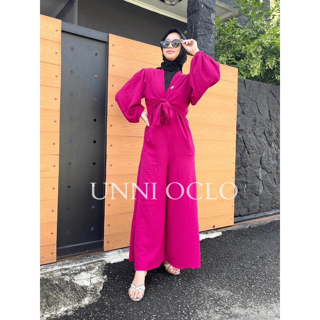 M L XL Jumpsuit Crinkle Airflow Premium Lengan Balon COD One Set Crinkle Terbaru Jumpsuit Crinkle Kekinian Fashion Muslim Wanita Terlaris Jumpsuit Modern Korean Long Jumpsuit Murah