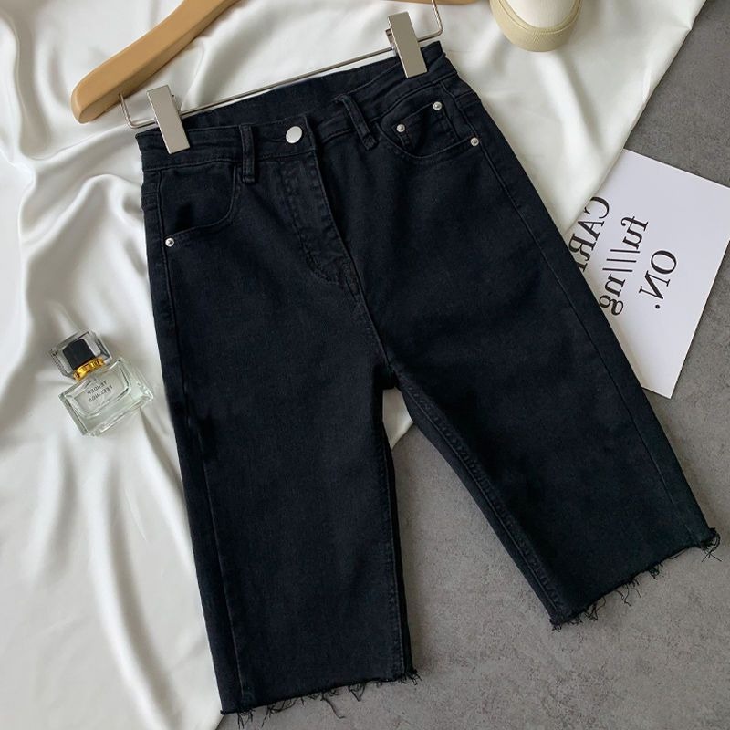 【Cewek_id】Celana Jeans Pendek 3/4 Stretch Fashionable ripped jins highwaist pants kekinian 2023