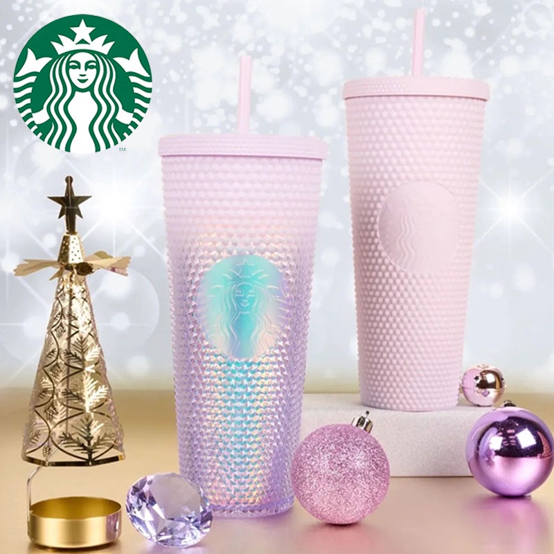 Starbucks Tumbler Galaxy Fantasy Blink Glitter Diamond Hadiah Natal 710ml Venti Studded Cold Cup Tumbler Tutup Sedotan