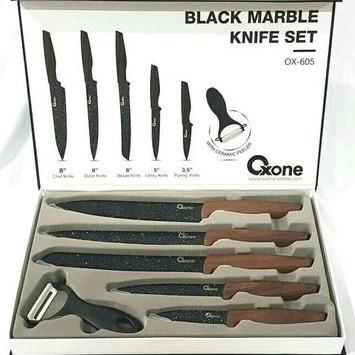 Sale Oxone Pisau Set + Peeler 6Pcs Ox605 Black Marble Knife Ox-605 Ox 605 Termurah