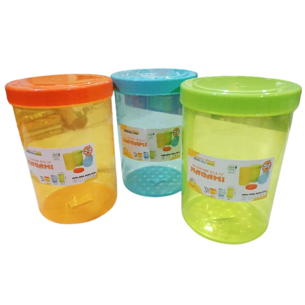 Toples Jajan Ukuran L Nagami 6508 Toples Nagami 1500 ml / Sealware Plastik Bulat Warna