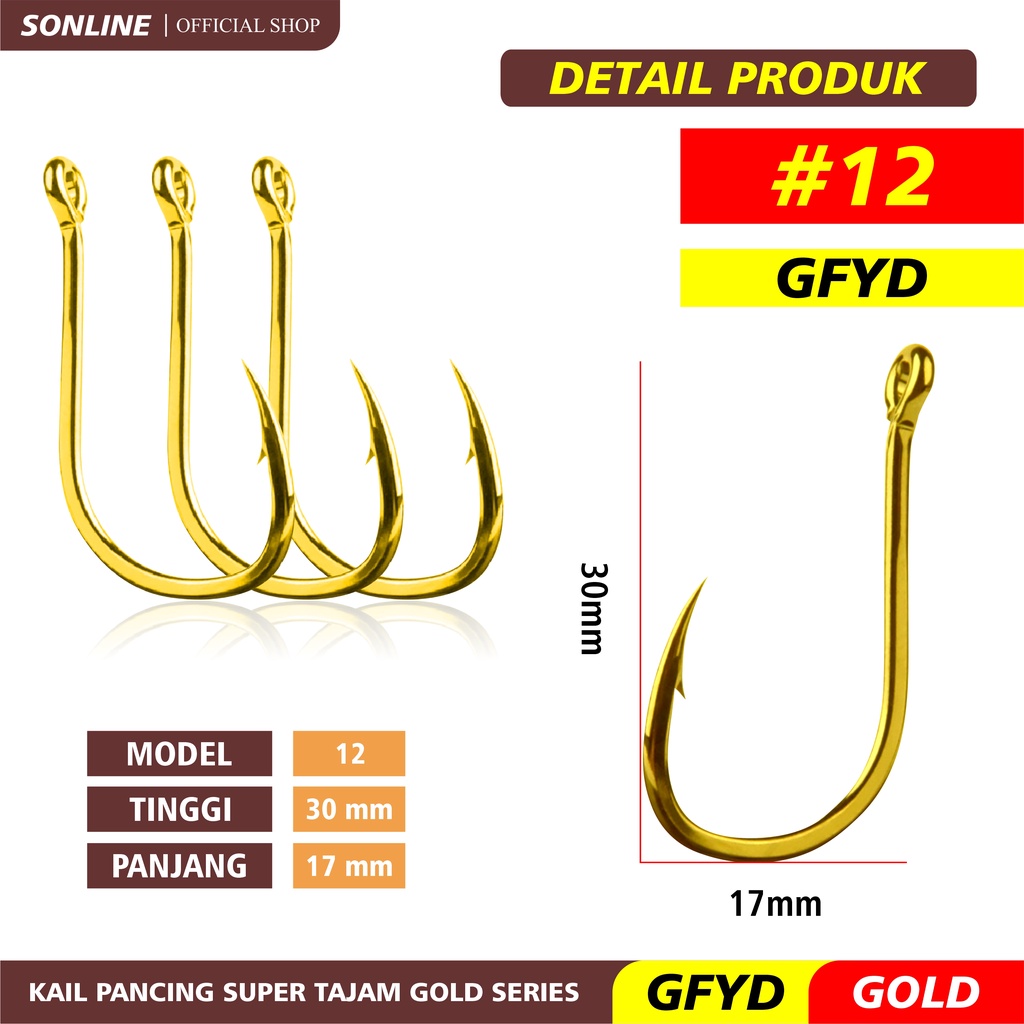Sonline Kail Pancing Gold 25 pcs High Carbon Steel Barbed Fishing Hook Tackle Kail GFYD-GFYDGOLD 12#