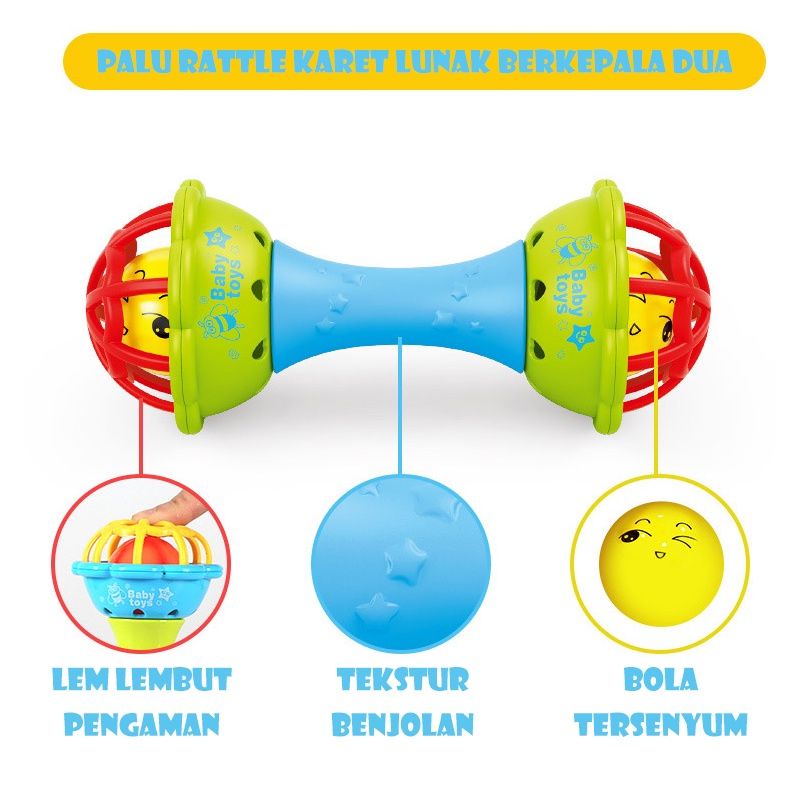 Mainan Bayi Bola Kerincingan Bahan Karet Lembut Teether Rattle Bayi / Manhattan Ball / Rattle Ball / mainan bayi Rattle genggam bunyi kerincingan aman untuk bayi lembut / bola rattle / barbel kerincingan bola