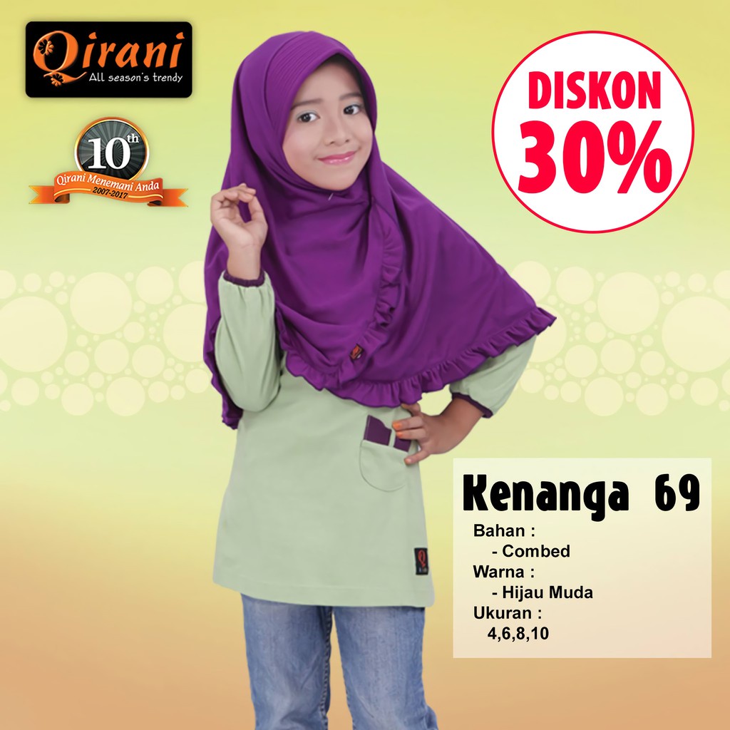 ATASAN KIDS KAOS PLUS HIJAB QIRANI KENANGA 69 HIJAU