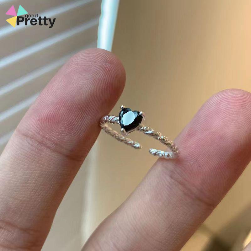 Cincin Hitam Cinta Adjustable Korea Fahion Retro Cincin Jari Untuk Wanita - PD