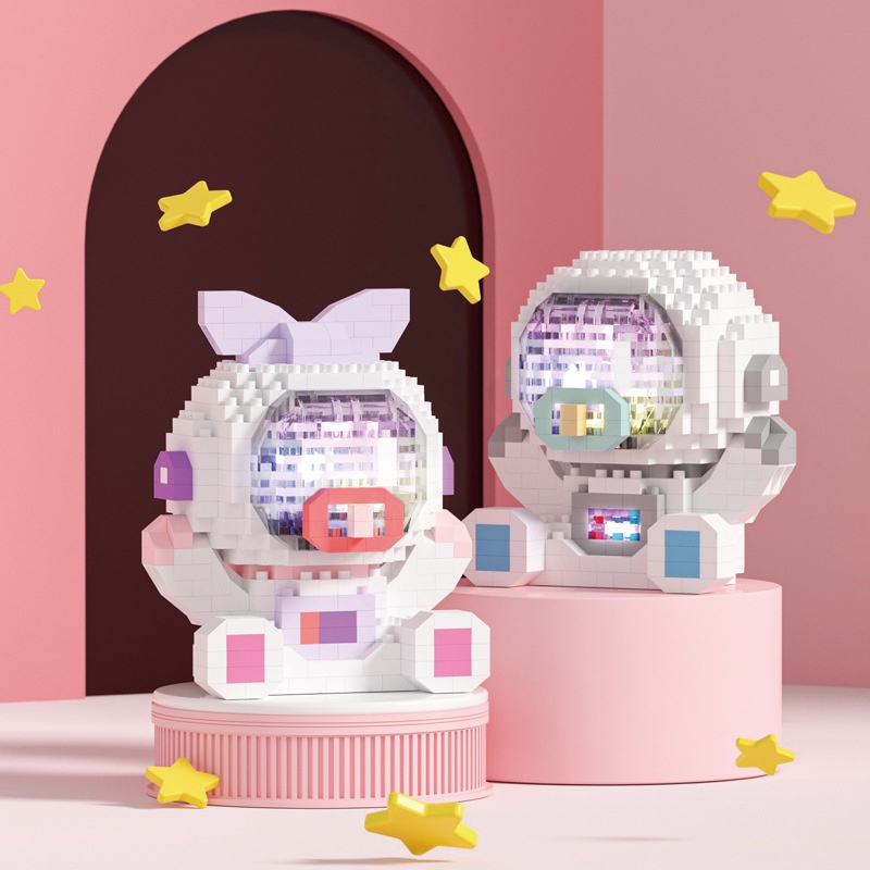 (Bisa bersinar) Mainan Balok Susun Model Astronot LinaBell Mainan Anak Perempuan Nano Block