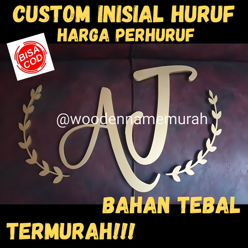 Custom inisial huruf kayu / Wedding / Huruf Timbul Kayu / harga perhuruf