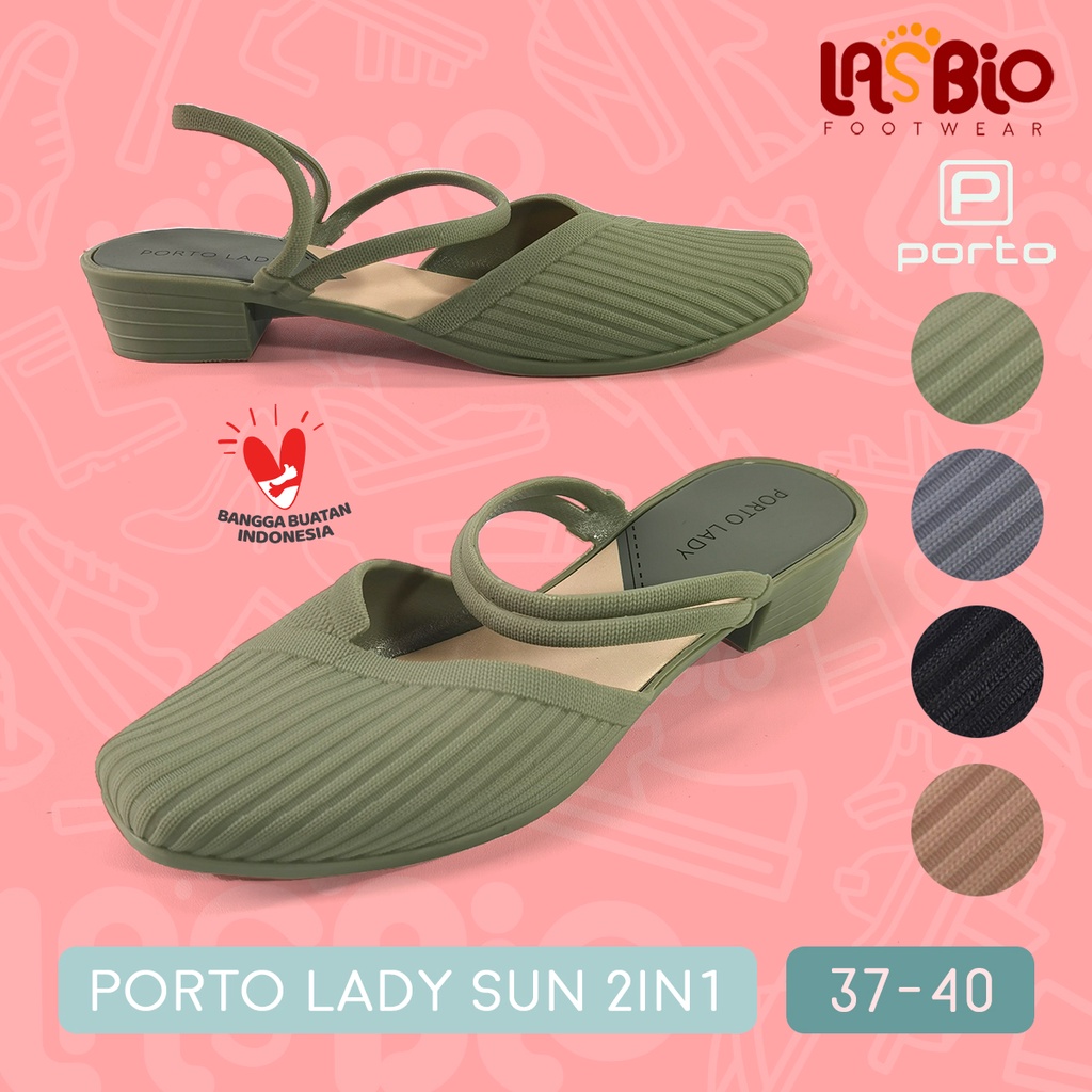 Porto Sepatu Sandal Selop Mules Hak Tahu 2in1 SUN