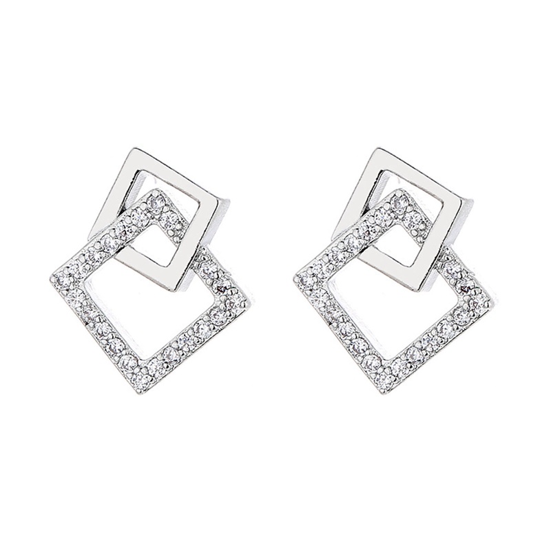 925jarum Perak Korea Jarum Persegi Geometris Anting Temperamen Fashion Retro Ear Studs