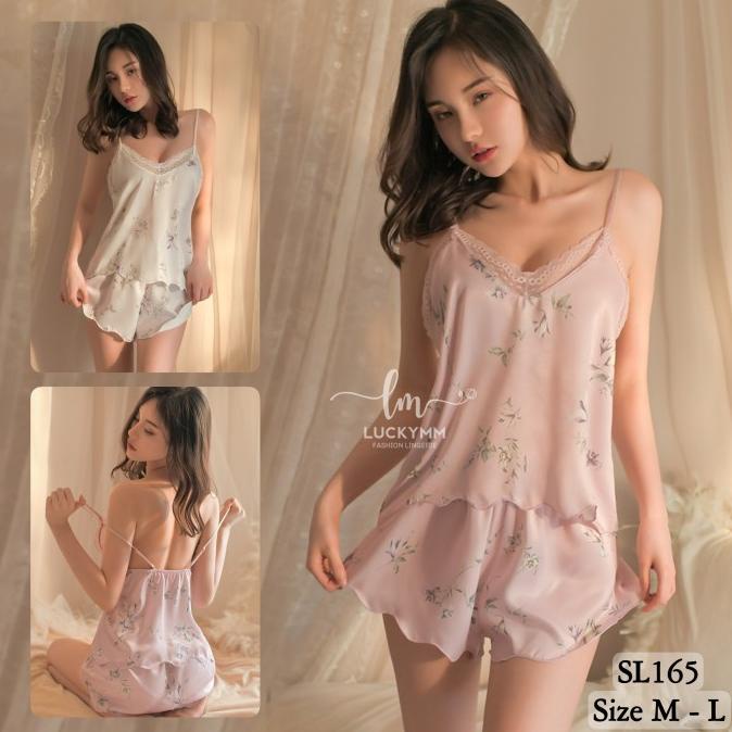 Sleepwear pajamas baju tidur sexy wanita bahan satin premium 165