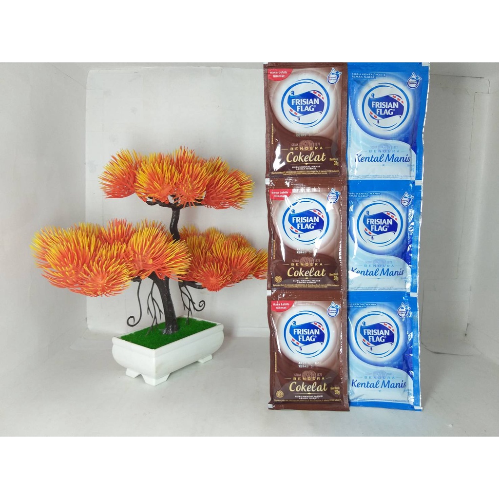 Susu Kental Manis - FRISIANFLAG Susu Bendera Sachet 38gr Rasa Coklat Putih 1 Renceng Isi 6 Sachet Original