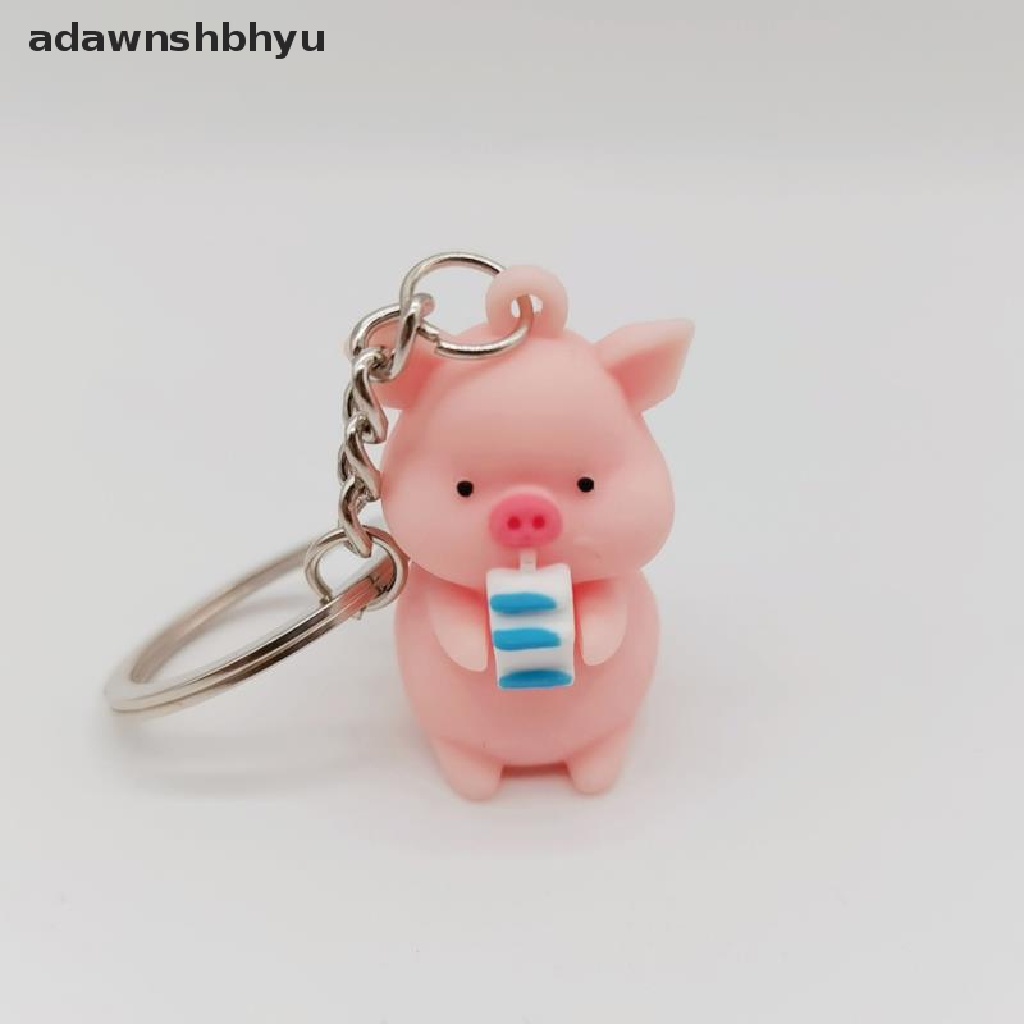 Adawnshbhyu Kartun Lucu Jas Hujan Piggy Doll Gantungan Kunci Memegang Kunci Babi Susu Ring Tas Liontin ID