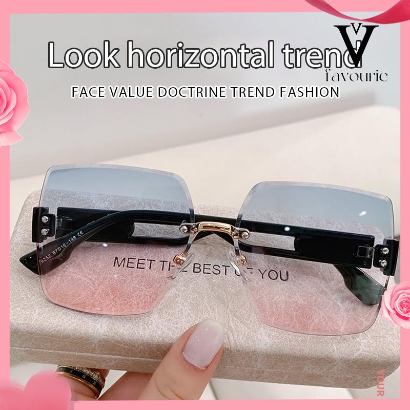 CODKacamata Hitam UV400 Tanpa Bingkai Bentuk Persegi Warna Gradasi Gaya Korea Untuk Wanita-FA
