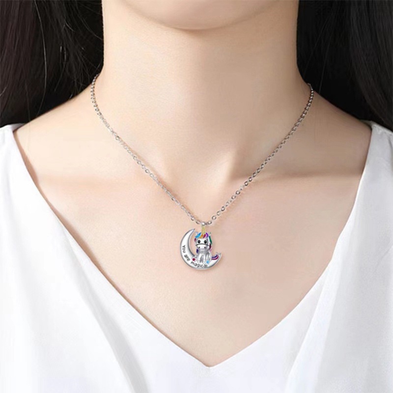Baru925 Sterling Silver Woman's Stylish Personality Necklace Kalung Berlian Mewah Kalung Unicorn Kristal