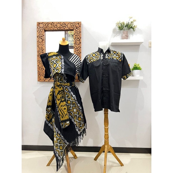ready stok dress siera kuning lurik - couple set pasangan - couple keluarga - couple prewed - baju t