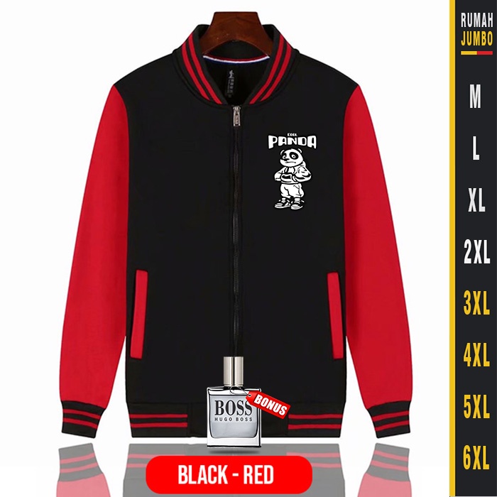 Jaket Varsity Baseball Panda Red Black Oversize (M - 6XL) bomber original