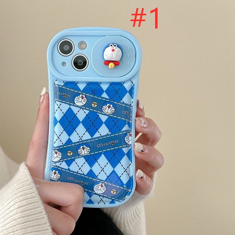 Lovely Doraemon Doll Push The Window Cover Soft Case iP iPhone 11 12 13 14 Pro Max Blue Casing Apple