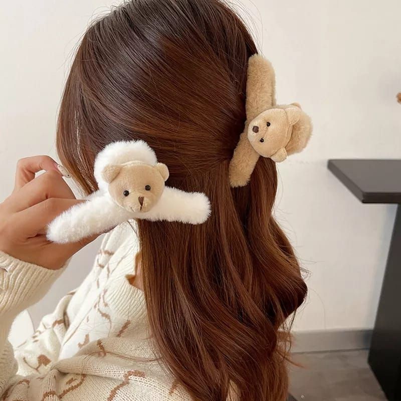 Jepit Rambut Korea Bulu Panjang Motif Beruang dan Kelinci Import Jepitan Dewasa Hairband Premium
