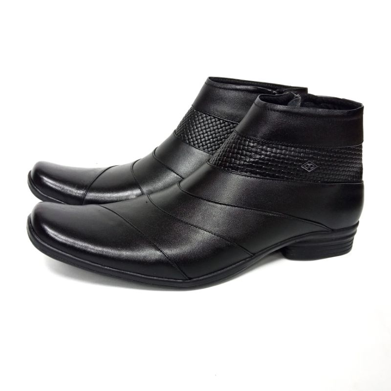 Sepatu Pantofel Boots Pria Formal PDH Bahan Kulit Asli Original Elegan Murah Hitam