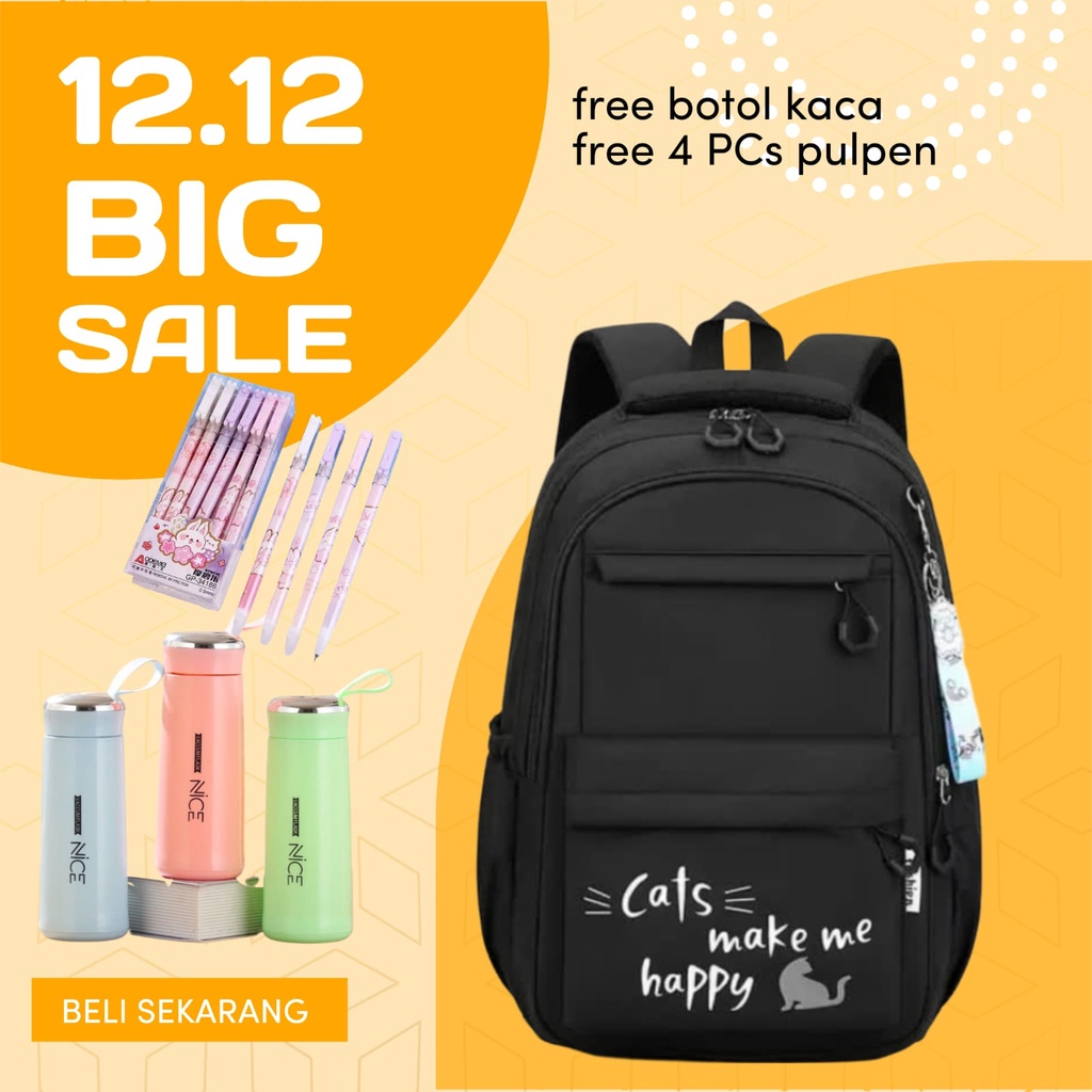 Tas Sekolah Anak Perempuan SD SMP SMA Ransel Kerja ORIGINAL Tas Sekolah Anak Laki-Laki Free Botol Minum Kaca