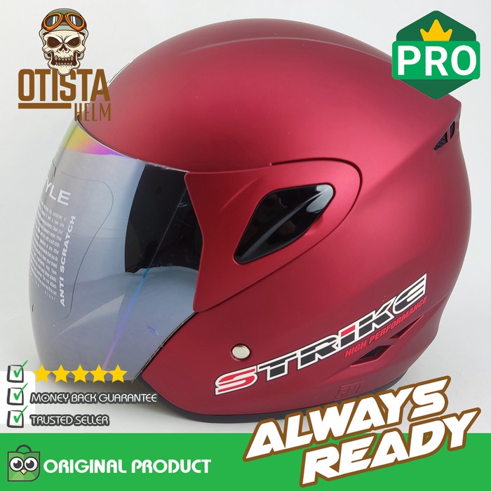 Helm Half Face Asca Strike Solid Royal Red Doff Hitam Matte Polos Ori