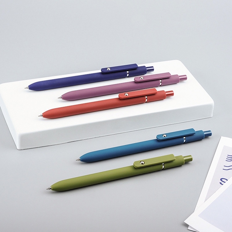 Simple Solid Colours Extra Fine Push-action Gel Pen/ Portable Refill Pena Ballpoint Dapat Diganti/ Kreatif Rolling Decompression Tulisan Pen Stationery