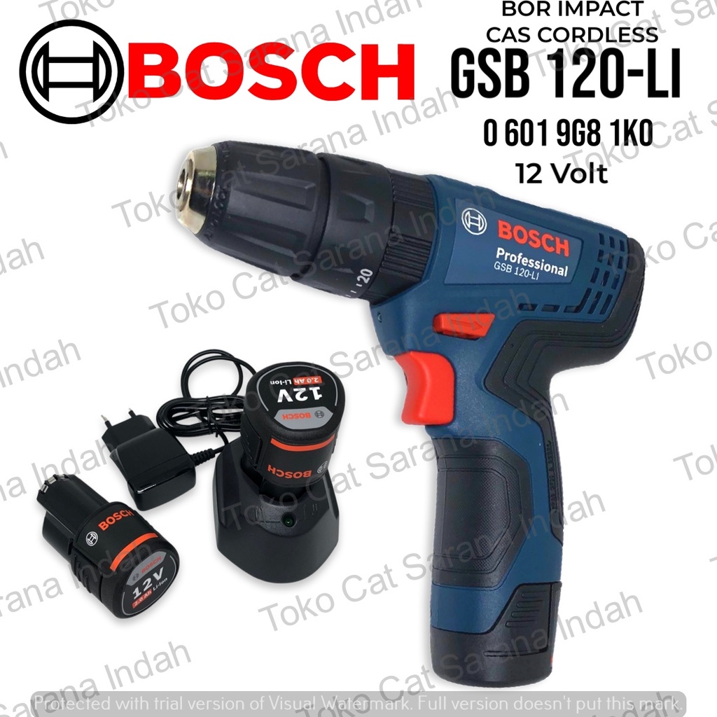 BOSCH GSB 120-Li CORDLESS IMPACT DRILL 12V BATTERY BOR CAS LISTRIK LENGKAP 2 BATERAI + CHARGER BOR I