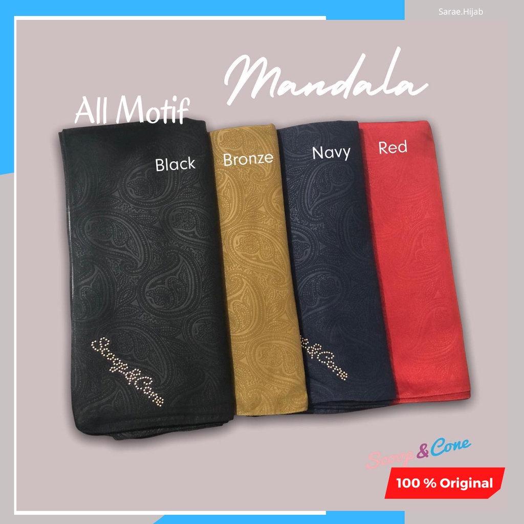 Kerudung Hijab Jilbab Monel Mandala Red Ori Hijab Segi Empat Motif