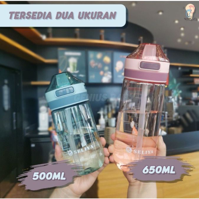 H7690 H7691-1 Botol Minum Portable Seliya Botol Olahraga Kantor Sekolah 500ml 650ml Dengan Sedotan Anti Tumpah