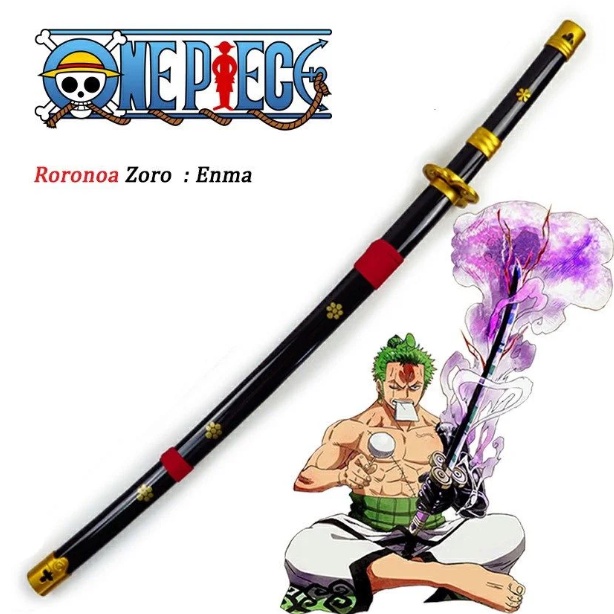 Pedang Roronoa Zoro Enma Kozuki wano hitam Miniatur Anime one piece panjang 22 cm Gantungan kunci ba