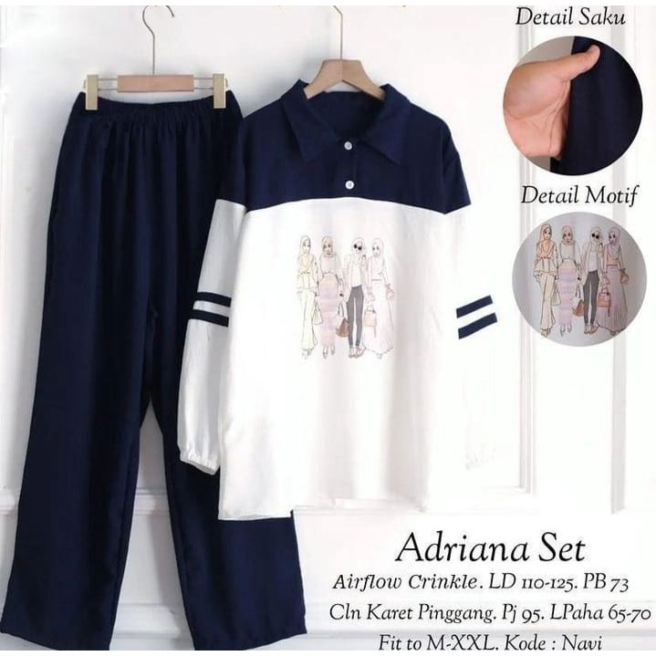 GAMIS STORE | Adriana Set Setelan Baju Muslim Wanita Remaja Fit To XXL Jumbo Cringkle Airflow OOTD Casual Daily