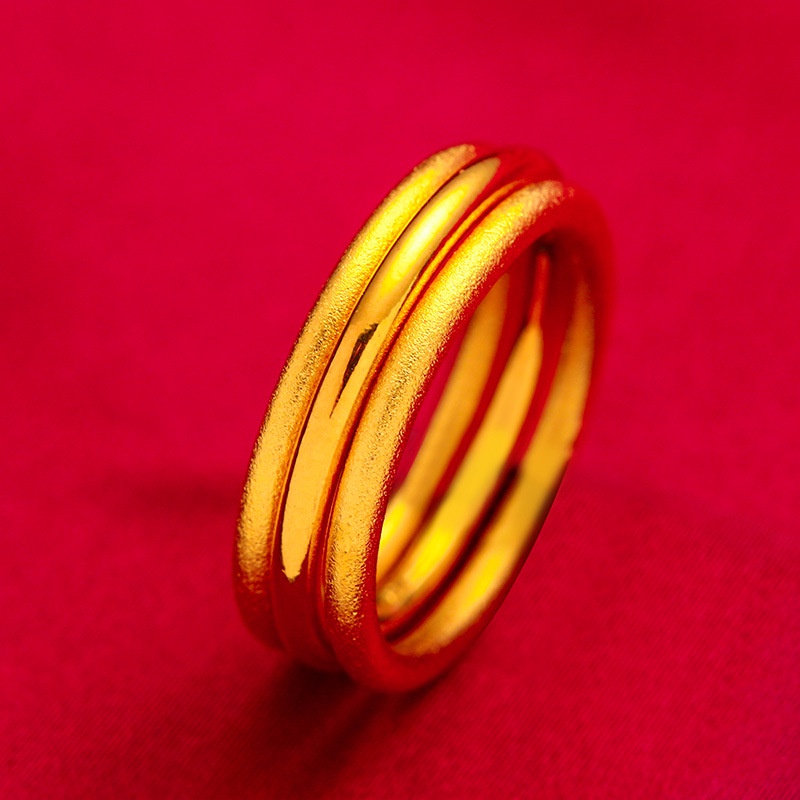 Goldkingdom Perhiasan Fashion Emas Asli Kadar 375Bangkok Aksesoris Ready Stock Cincin Pasangan Minimalis Tiga Kehidupan Tiga Cincin Wanita Halus Ring