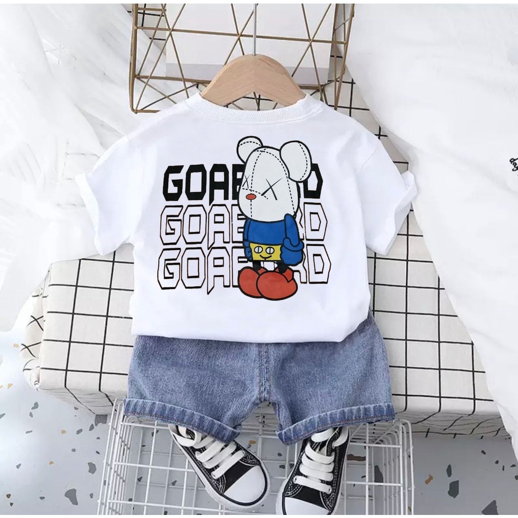 SETELAN ANAK BAJU KAOS CELANA PENDEK BAHAN DENIM UMUR 1-5 TAHUN MOTIAF GOAAR SETELAN ANAK BAJU ATASAN MASA KINI TERMURAH FASHION ANAK TERLARIS