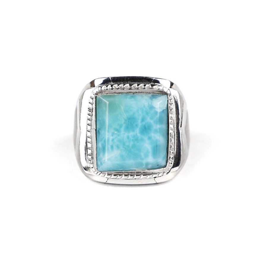 Cincin Batu Permata Natural Blue Larimar Ring Monel Termurah