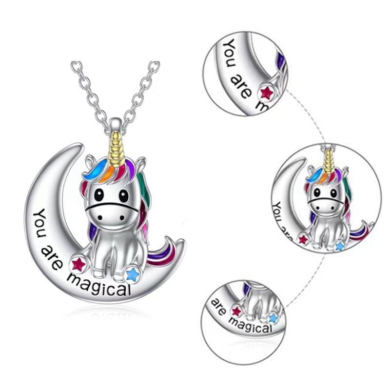 Baru925 Sterling Silver Woman's Stylish Personality Necklace Kalung Berlian Mewah Kalung Unicorn Kristal