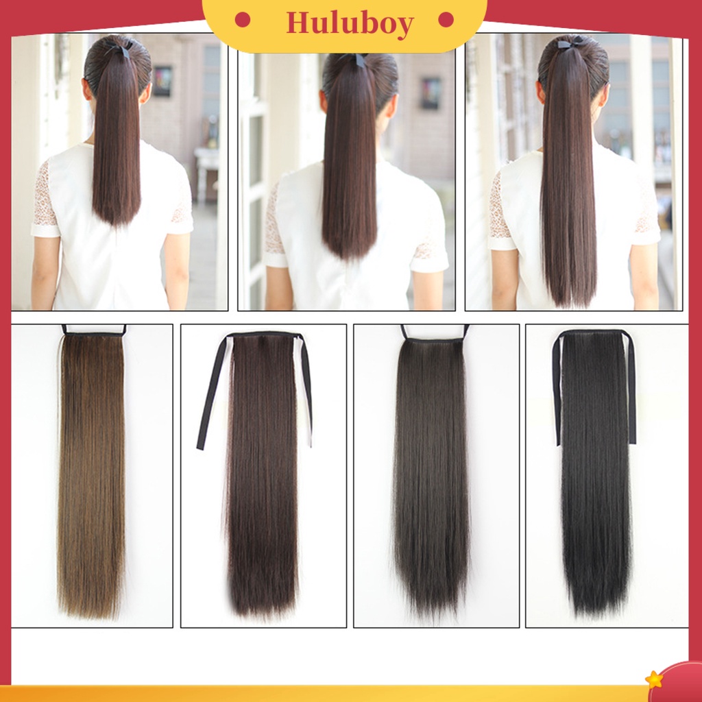 Rambut Palsu Ponytail Panjang Lurus Natural Bahan Serat Suhu Tinggi