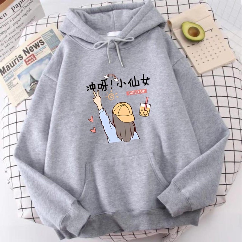 Sweater Hoodie Anak Perempuan BUILD UP BOBBA | Jaket Anak Cewek  Lucu (SABLON DTF)