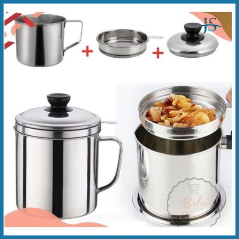 JS PAKET 5PCS Tempat Saring Minyak Bekas Pakai / Oil Pot Stainless / 1 LITER / 1000ML / 1,3 LITER / 
