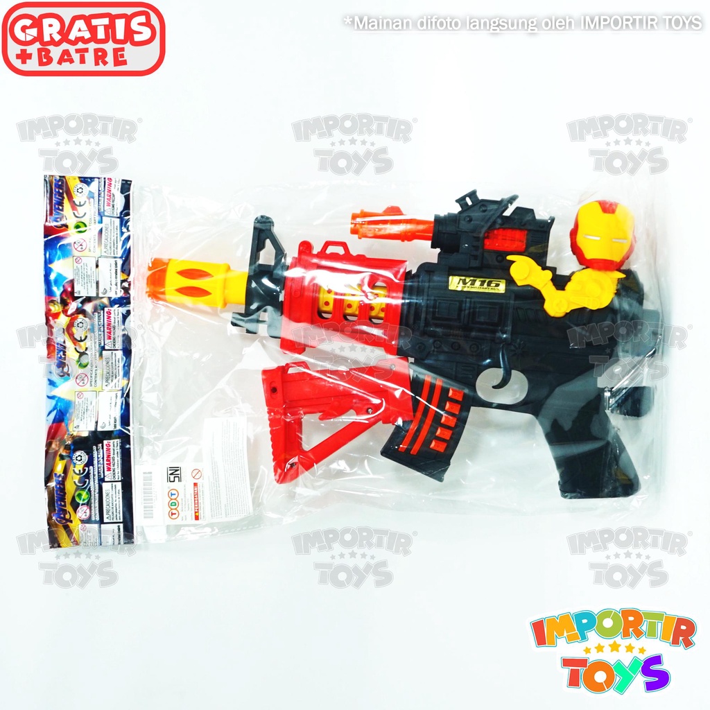 Mainan Anak Tembakan IRON MAN Super Power GUN Bermusik + Belampu import