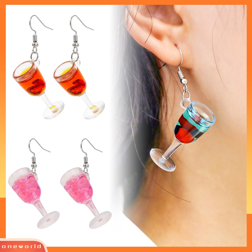 [WONE] Fashion Wanita Simulasi Gelas Wine Menjuntai Resin Ear Hook Earrings Perhiasan Hadiah