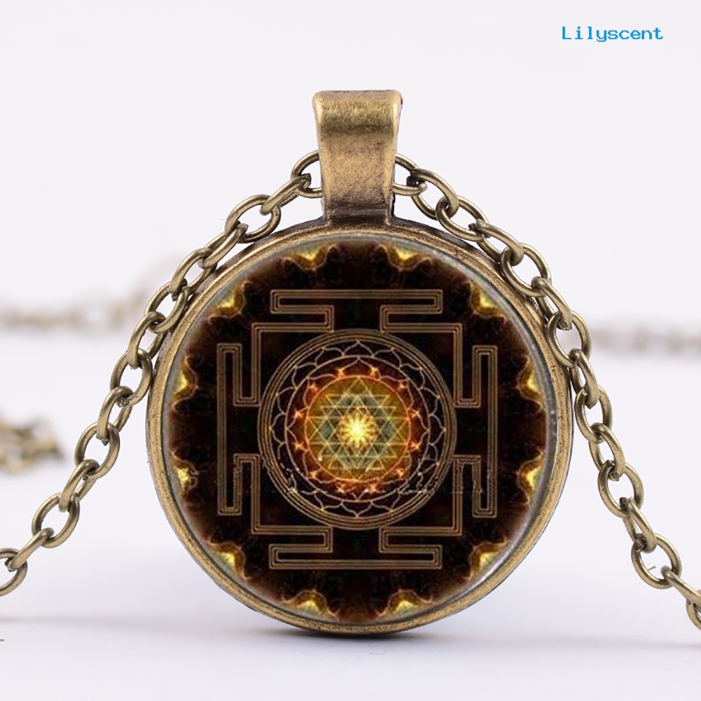 [LS] Mandala Kubah Kaca Liontin Kalung Fashion Budha Perhiasan Geometri Suci